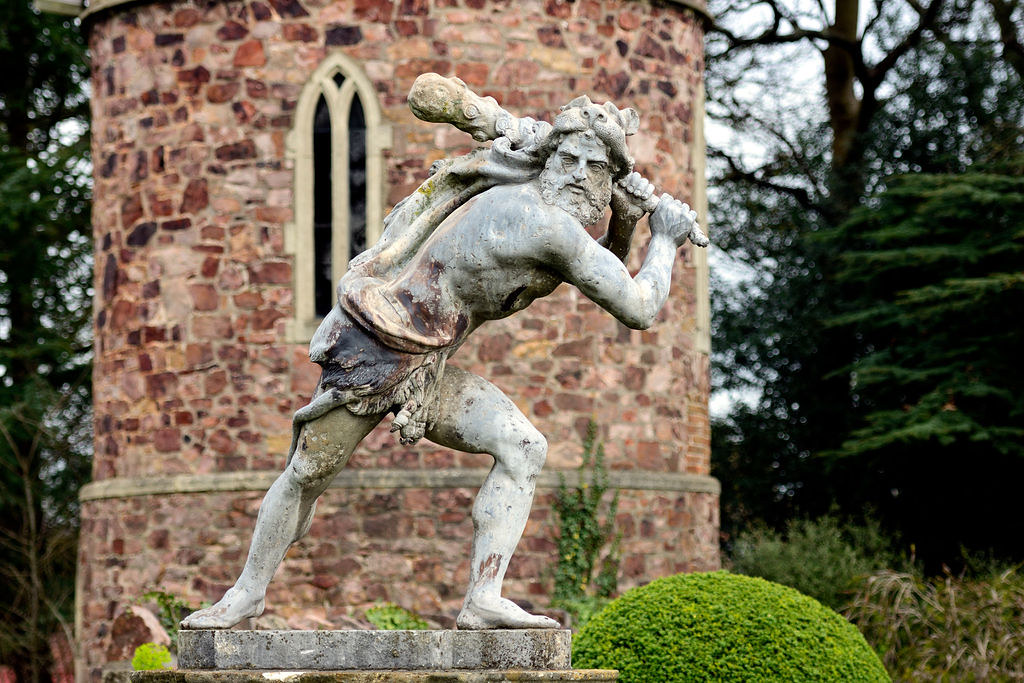 Stone Hercules Sculpture in Goldney Gardens close up