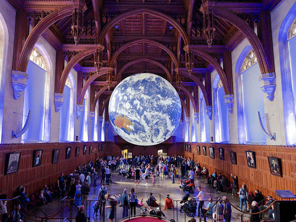 Earth sculpture hanging in University of Bristol's Great Hall