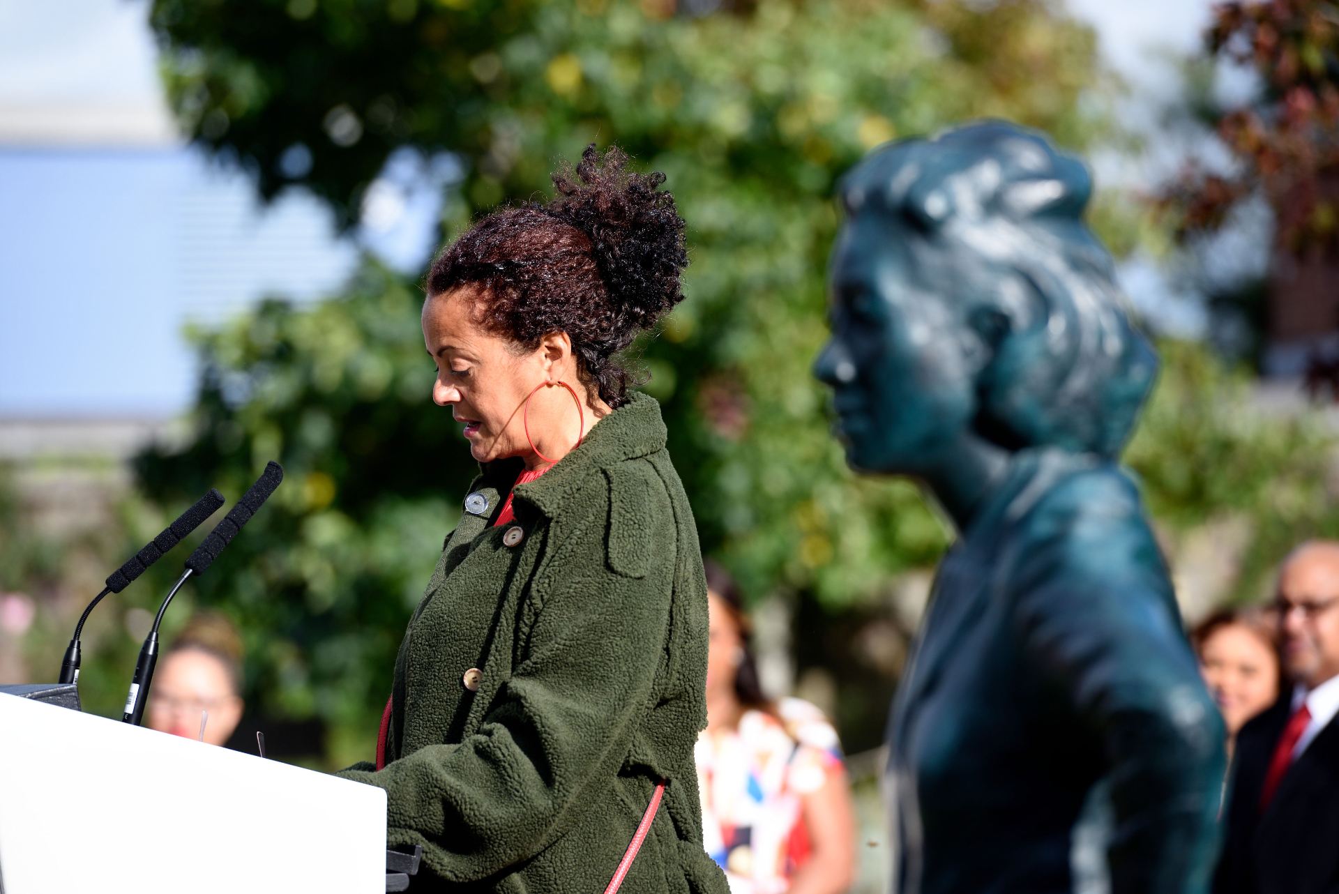 Helen Wilson-Roe speaking at the Henrietta Lacks Statue Unveiling